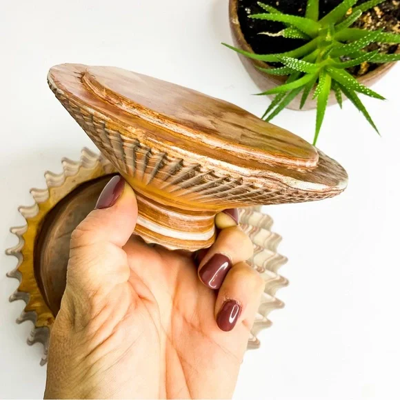 VINTAGE Shell-Inspired Stone Vase with Lid | Coastal Sculptural Décor - Picture 5 of 7